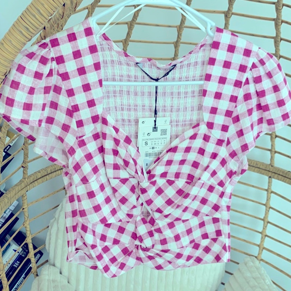 Pink and white crop top